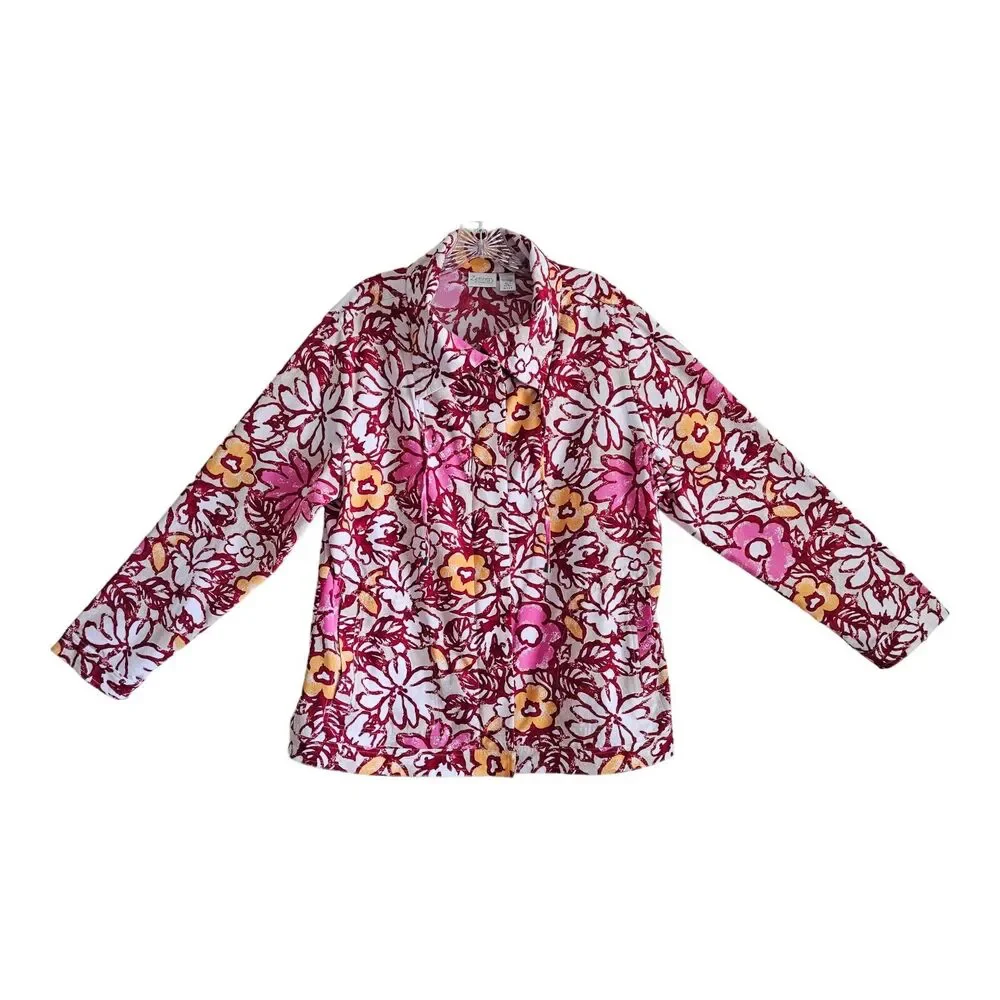 CHICO'S ZENERGY 3 Women's 16 XL Jacket Full Zip & Snaps Floral Red Quick Dry 44